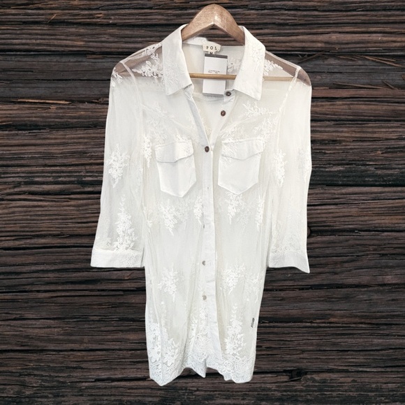 POL White Button Down Shirt with Notched Collar - Picture 1 of 4